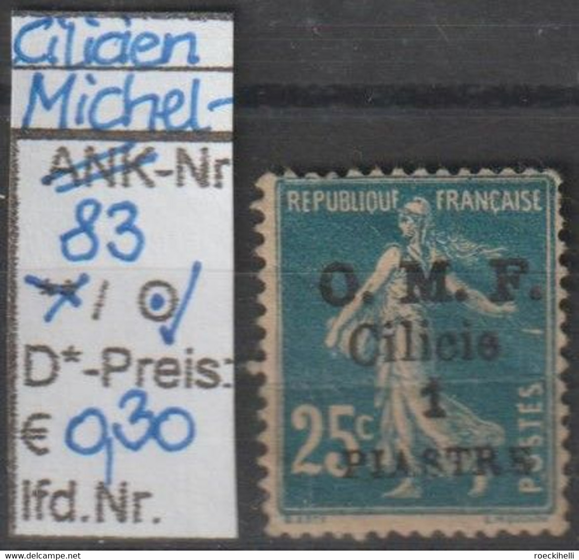 1920 - CILIZIEN - FM/DM "Type Semeuse - O.M.F."  1 Pia A. 25C Dkl'blau - O Gestempelt - S. Scan (cilizien 83o) - Used Stamps