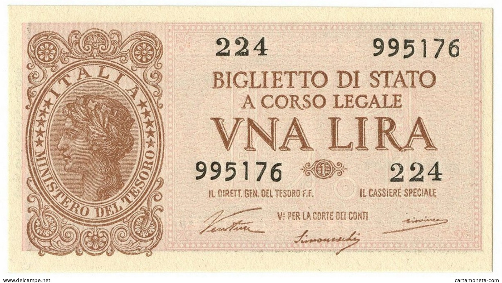 1 LIRA BIGLIETTO DI STATO LUOGOTENENZA UMBERTO VENTURA 23/11/1944 FDS - Andere