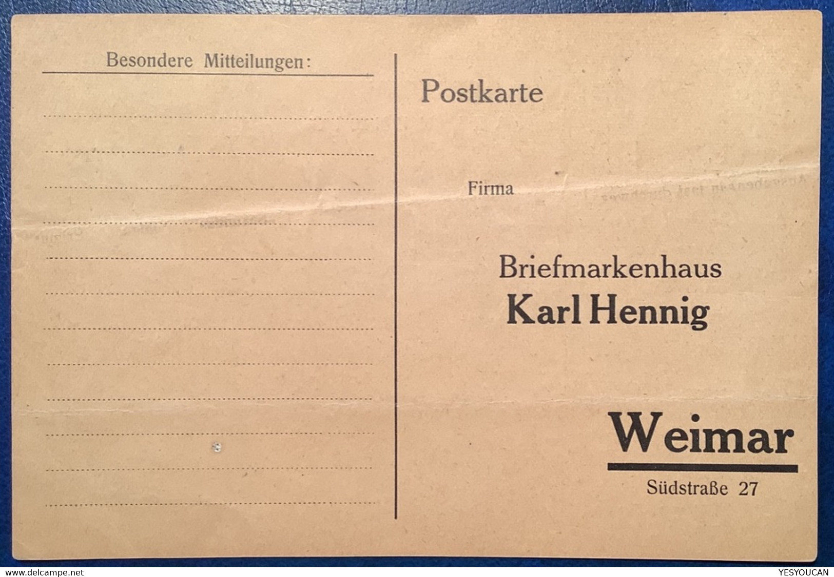 KARL HENNIG WEIMAR BRIEFMARKENHÄNDLER Werbung-Aufdruck 1923 D.R Infla (German Stamp Dealer Publicity Label Germany - Unused Stamps