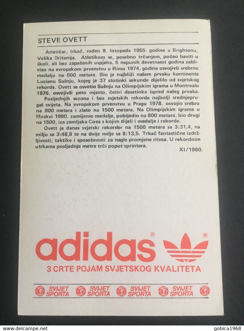 SVIJET SPORTA Card ► WORLD OF SPORTS ► 1980. ► STEVE OVETT ► No. XI/1980 ► Athletics ► Middle 800m / 1500m ◄ - Athlétisme