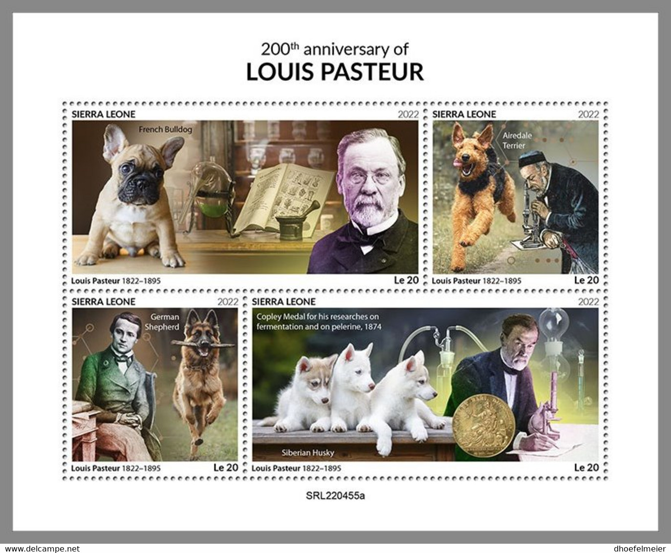 SIERRA LEONE 2022 MNH Louis Pasteur Dogs Hunde Chiens M/S - OFFICIAL ISSUE - DHQ2302 - Louis Pasteur