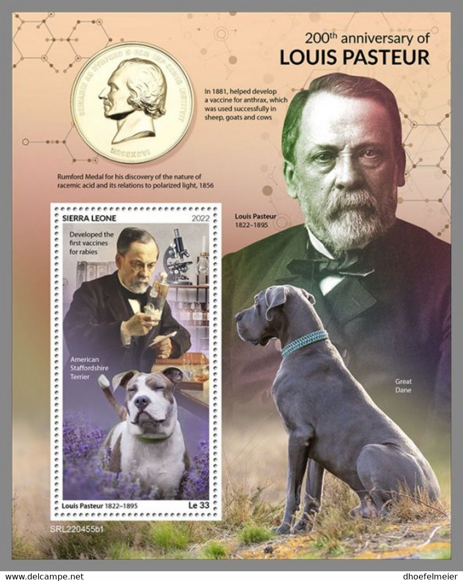 SIERRA LEONE 2022 MNH Louis Pasteur Dogs Hunde Chiens S/S I - OFFICIAL ISSUE - DHQ2302 - Louis Pasteur