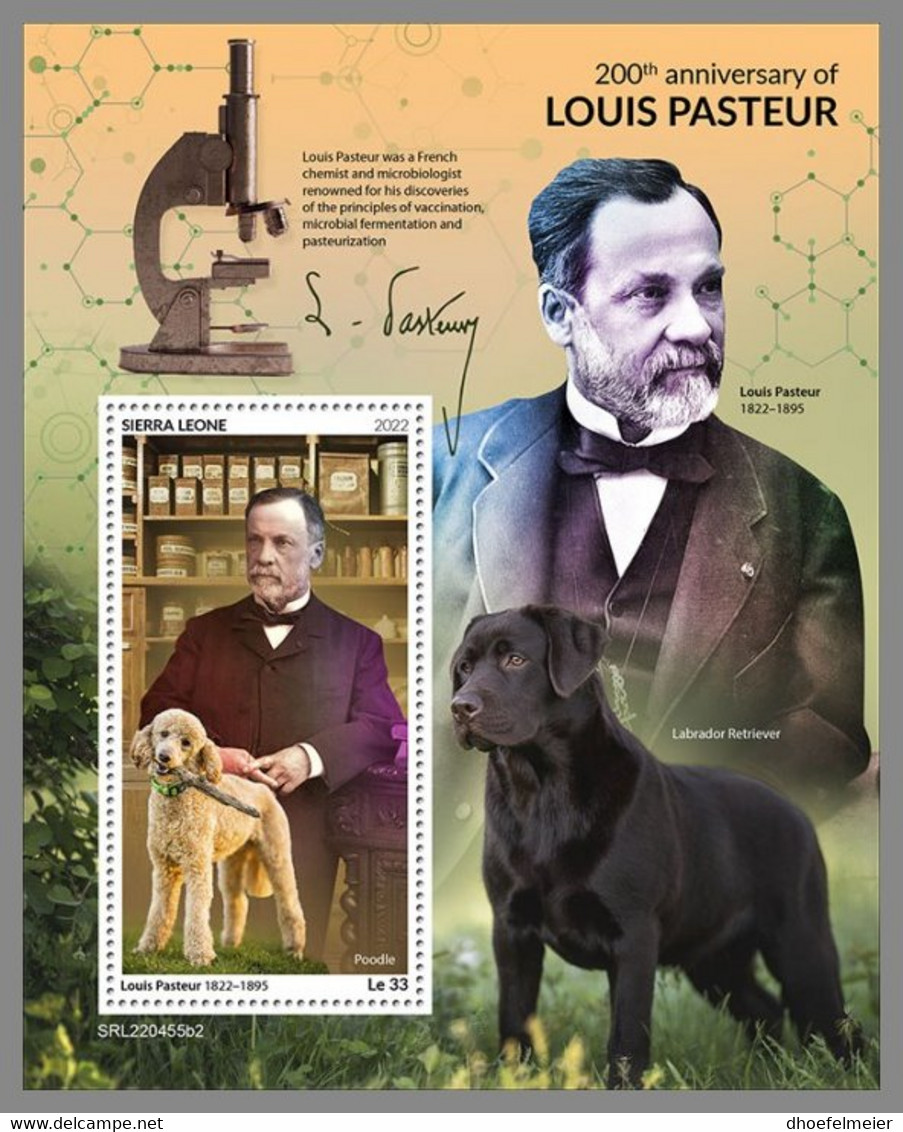 SIERRA LEONE 2022 MNH Louis Pasteur Dogs Hunde Chiens S/S II - OFFICIAL ISSUE - DHQ2302 - Louis Pasteur