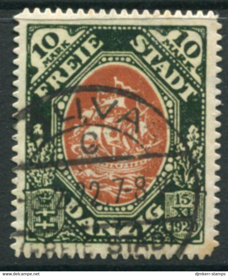 DANZIG 1921  Kogge 10 Mk. Postally Used With Oliva Postmark.  Michel 62,  Infla Expertised - Used