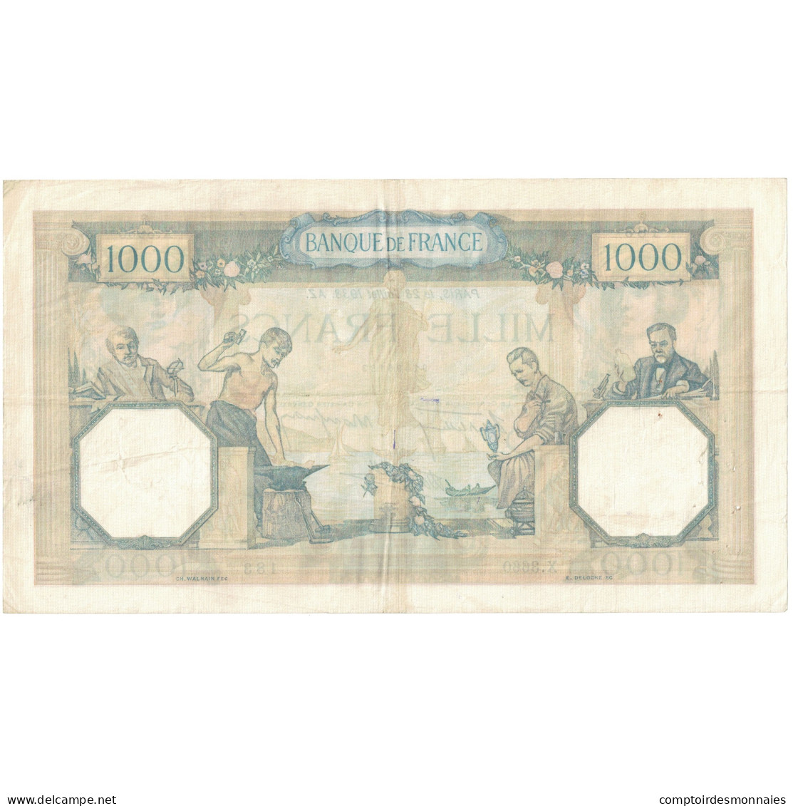 France, 1000 Francs, Cérès Et Mercure, 1938, X.3660 183, TTB, Fayette:38.25 - 1 000 F 1927-1940 ''Cérès Et Mercure''