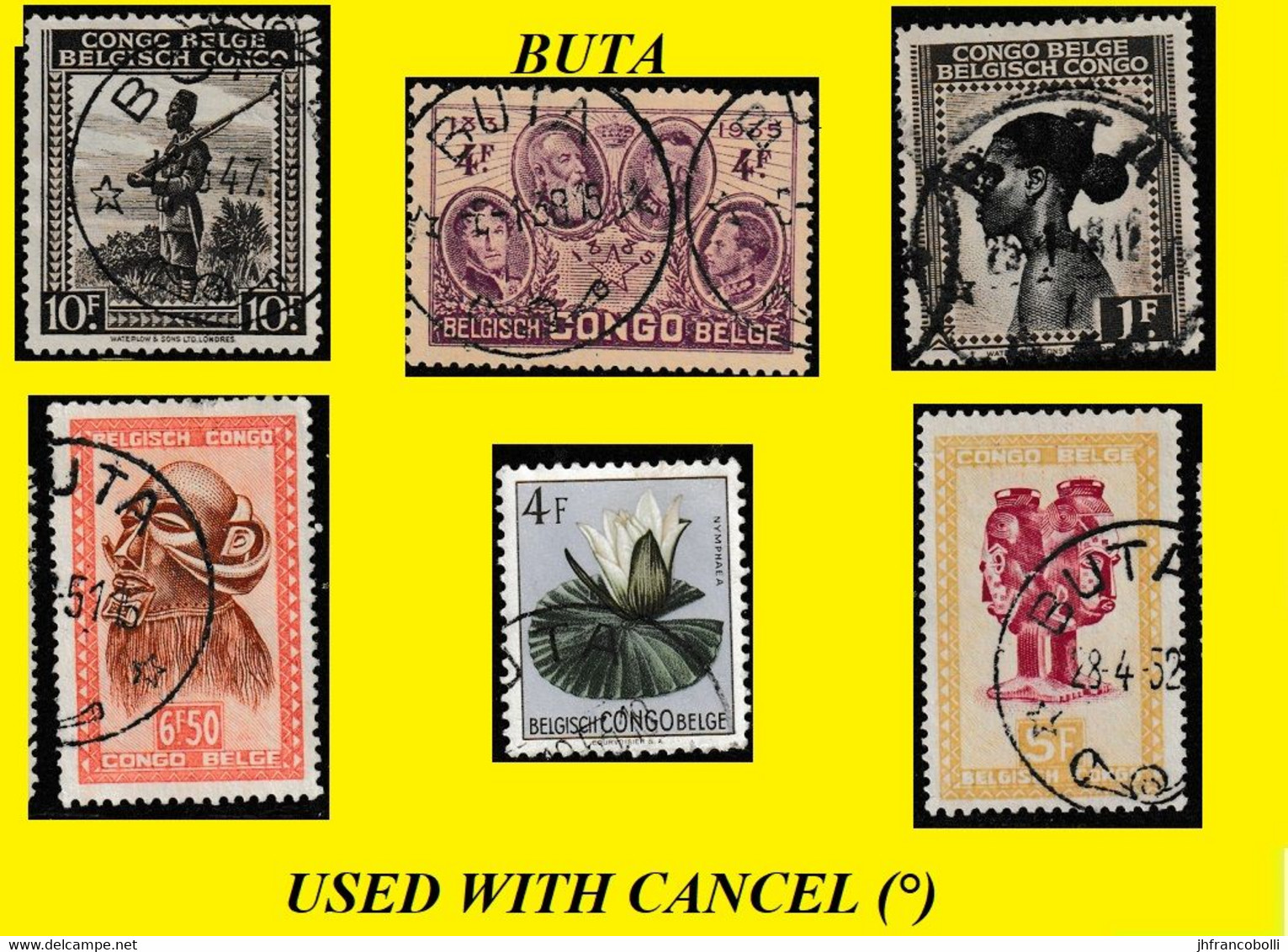 1935/52 BUTA BELGIAN CONGO / CONGO BELGE CANCEL STUDY [L] COB 202+282+288A+308+310+356 X 6 STAMPS - Variétés Et Curiosités