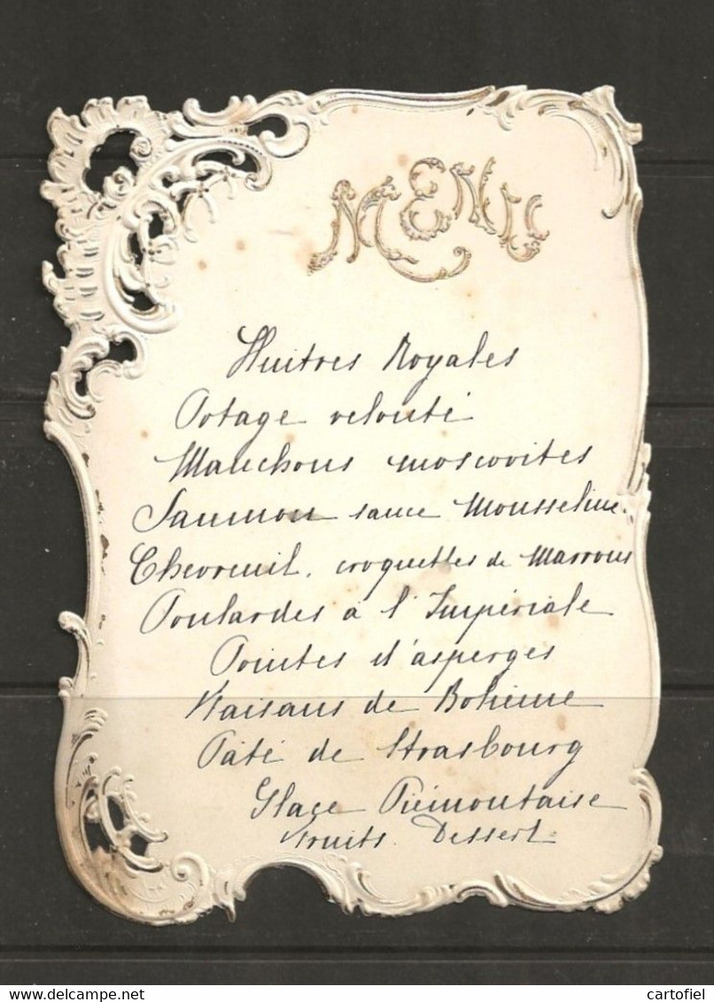 ORIGINAL-VIEUX-MENU-GAUFRE-DECOUPIE-FAMILLE-TUYTTENS-ANVERS-19me SIECLE-DIMENSIONS+-11-15 CM-BON ETAT-VOYEZ LES 2 SCANS - Menu