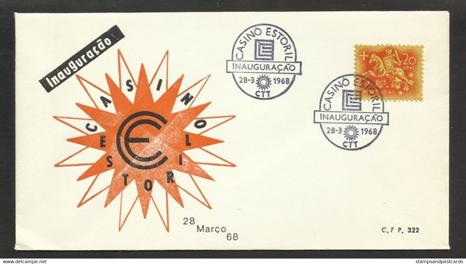 Portugal Cachet Commémoratif Inauguration Casino Estoril 1968 Event Postmark Inauguration Casino Estoril - Flammes & Oblitérations