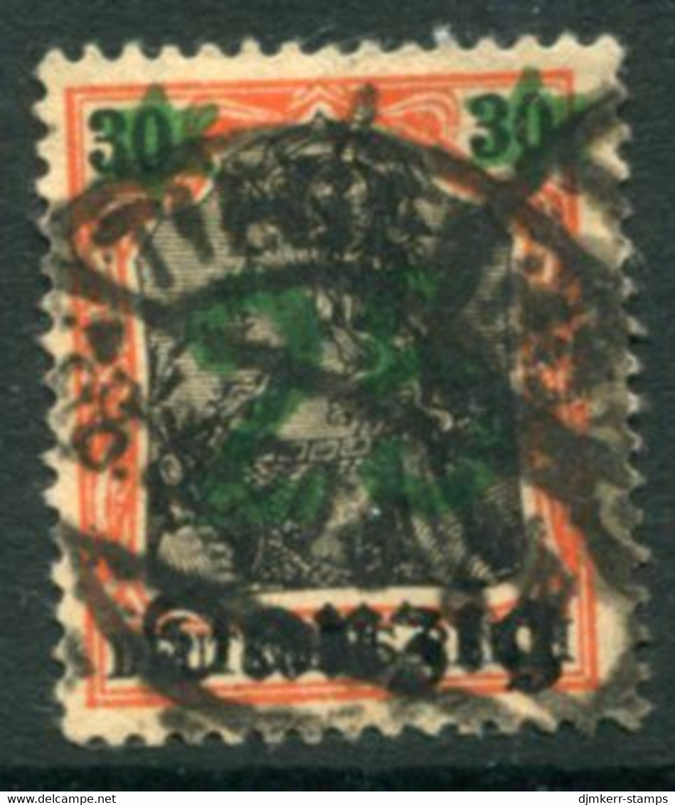DANZIG 1920 Surcharge 25 On 30 Pf.. Postally Used With Tiegenhof Postmark.  Michel 18 - Afgestempeld