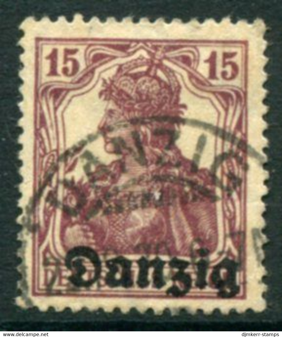 DANZIG 1920 Overprint On 15 Pf..Germania  Postally Used.  Michel 3,  Infla Expertised - Used