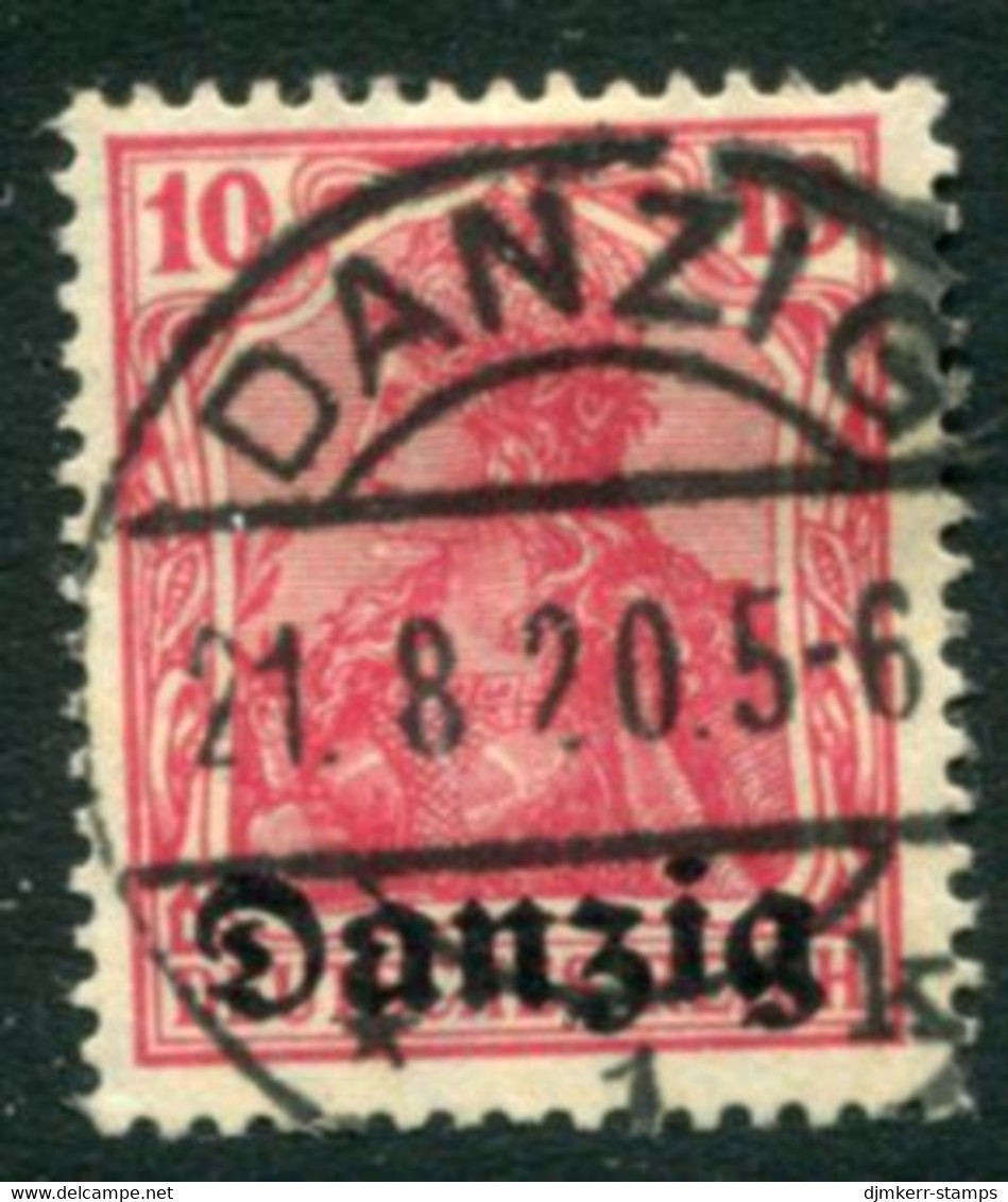 DANZIG 1920 Overprint On 10 Pf..Germania  Postally Used.  Michel 2,  Infla Expertised - Oblitérés
