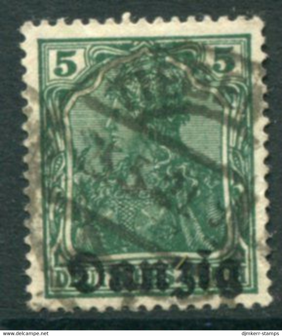 DANZIG 1920 Overprint On 5 Pf..Germania  Postally Used With Tiegenhof  Postmark.  Michel 1 - Used