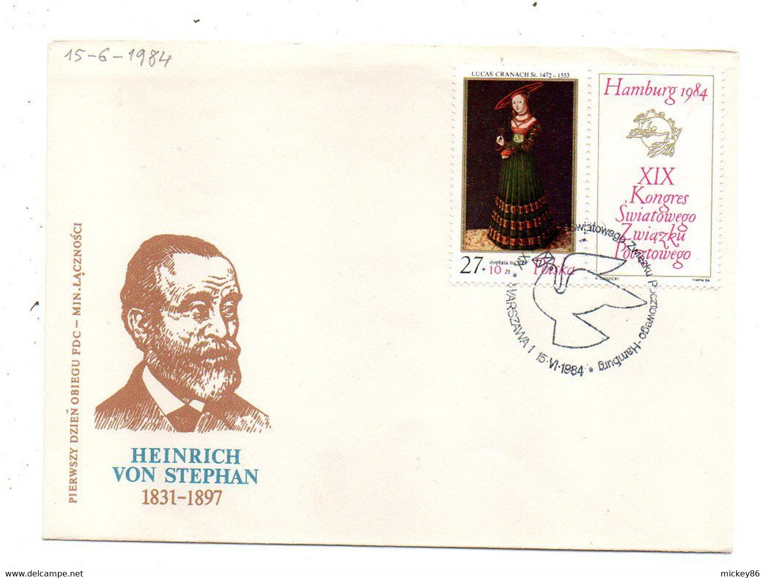 Pologne --1984--enveloppe Souvenir Hamburg 1984--19ème Congrès---Heinrich Von Stephan.......à Saisir - Briefe U. Dokumente