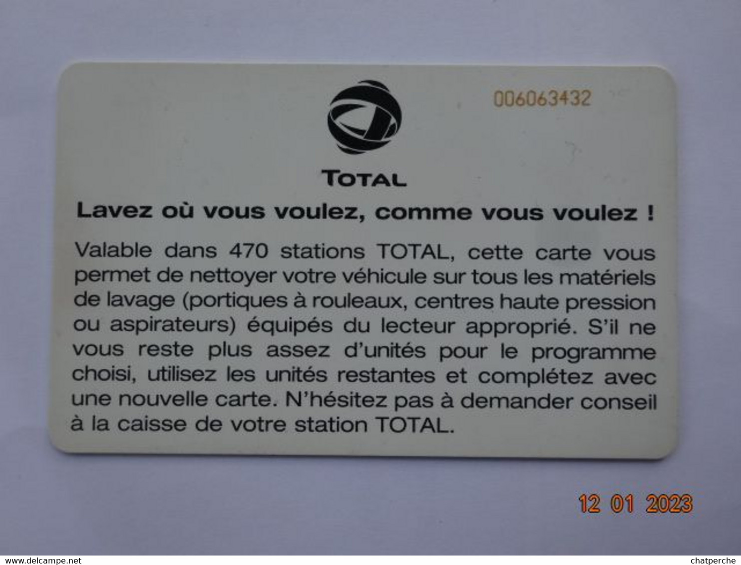 CARTE A PUCE CHIP CARD  CARTE LAVAGE AUTO TOTAL 36 UNITES 400 STATIONS - Car-wash