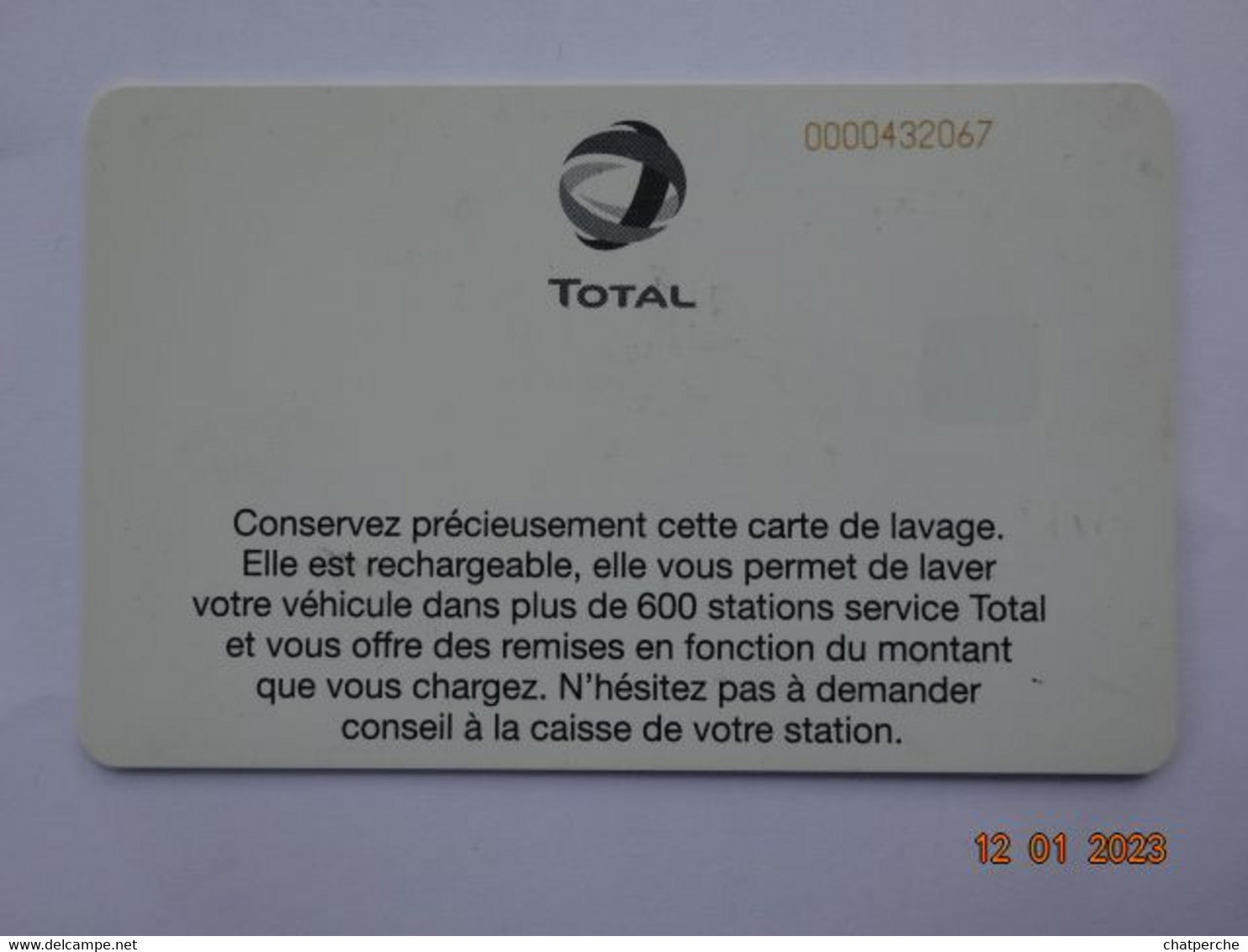 CARTE A PUCE CHIP CARD  CARTE LAVAGE AUTO TOTAL RECHARGEABLE 600 STATIONS - Colada De Coche