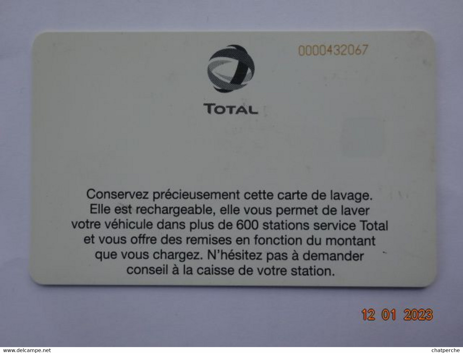 CARTE A PUCE CHIP CARD  CARTE LAVAGE AUTO TOTAL RECHARGEABLE 600 STATIONS - Lavage Auto