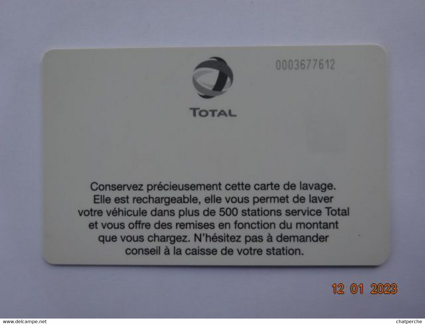 CARTE A PUCE CHIP CARD  CARTE LAVAGE AUTO TOTAL RECHARGEABLE 500 STATIONS - Colada De Coche