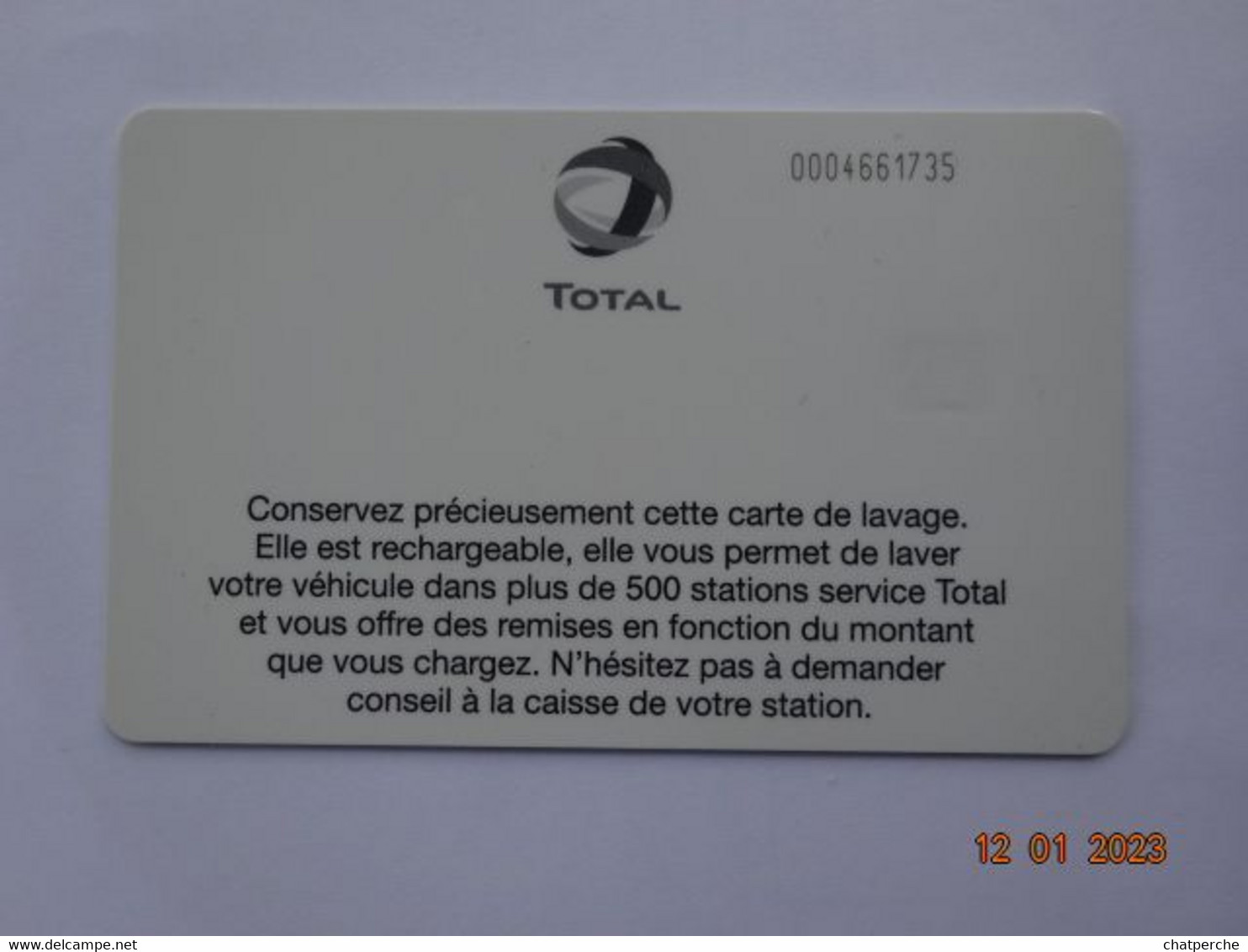 CARTE A PUCE CHIP CARD  CARTE LAVAGE AUTO TOTAL RECHARGEABLE 500 STATIONS - Car Wash Cards