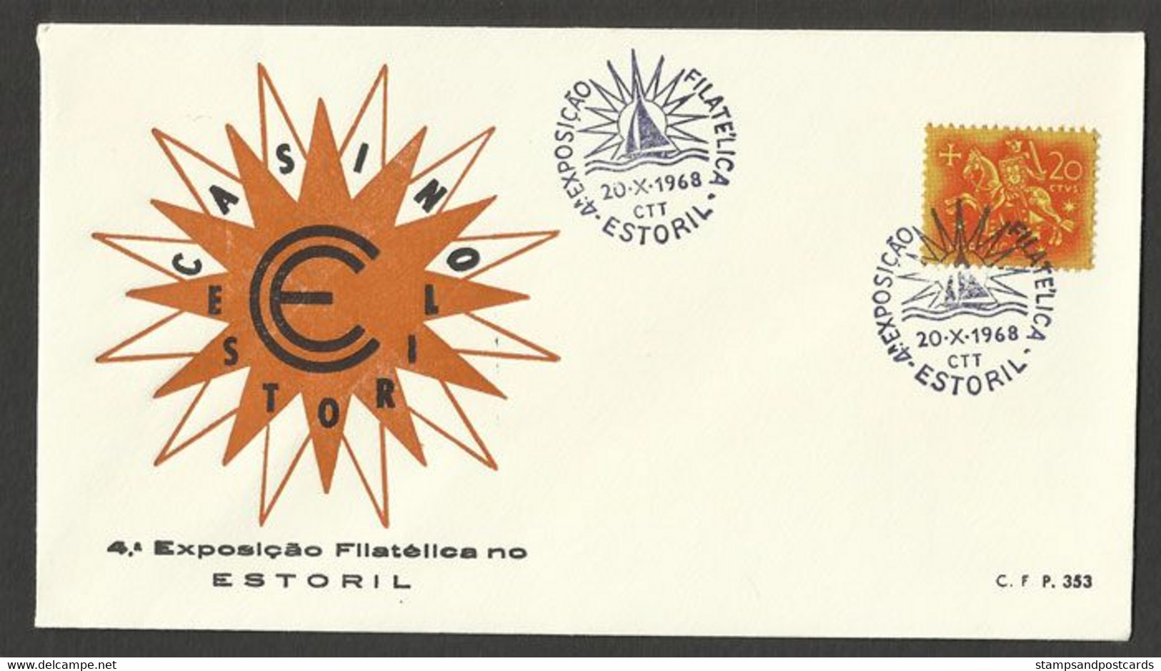 Portugal Cachet Commémoratif Casino Estoril Expo Philatelique 1968 Event Postmark Casino Estoril Philatelic Expo - Flammes & Oblitérations