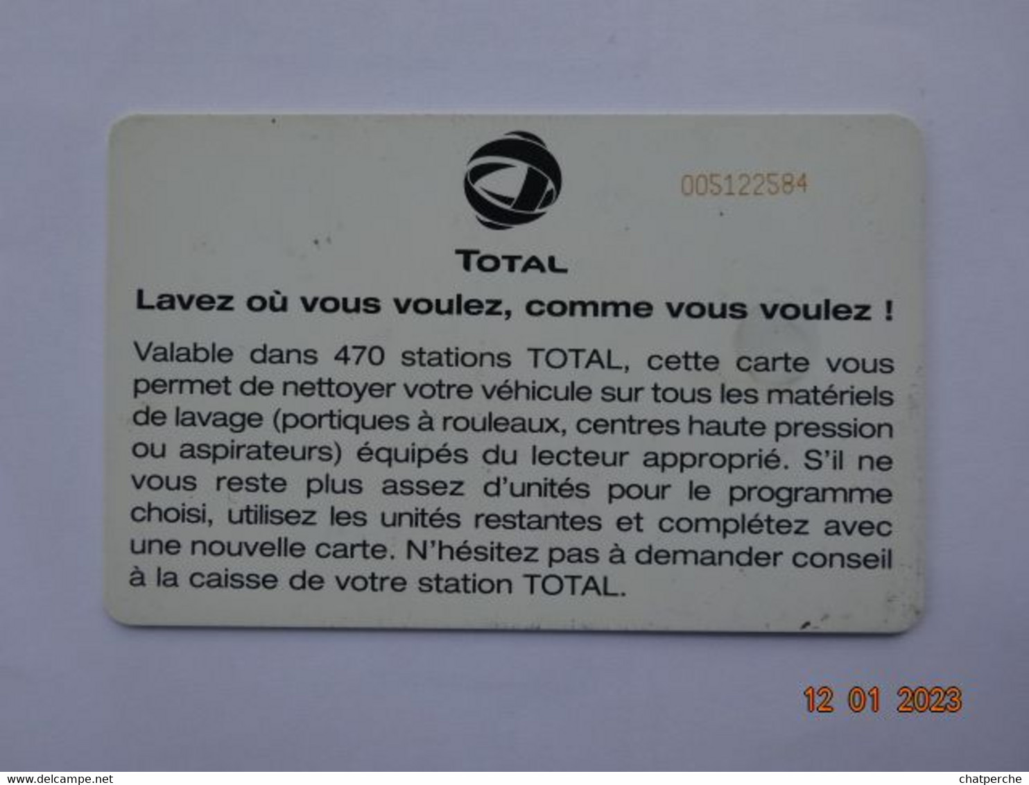 CARTE A PUCE CHIP CARD  CARTE LAVAGE AUTO TOTAL 36 UNITES 470 STATIONS - Car Wash Cards