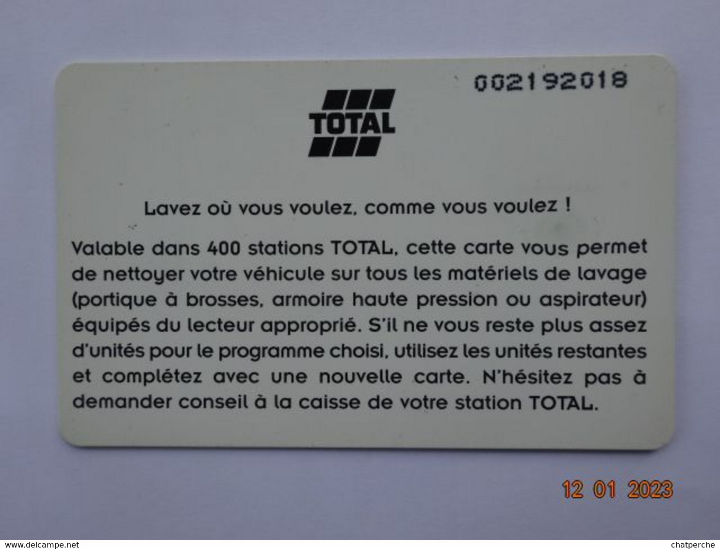 CARTE A PUCE CHIP CARD  CARTE LAVAGE AUTO TOTAL 54 UNITES 400 STATIONS - Lavage Auto