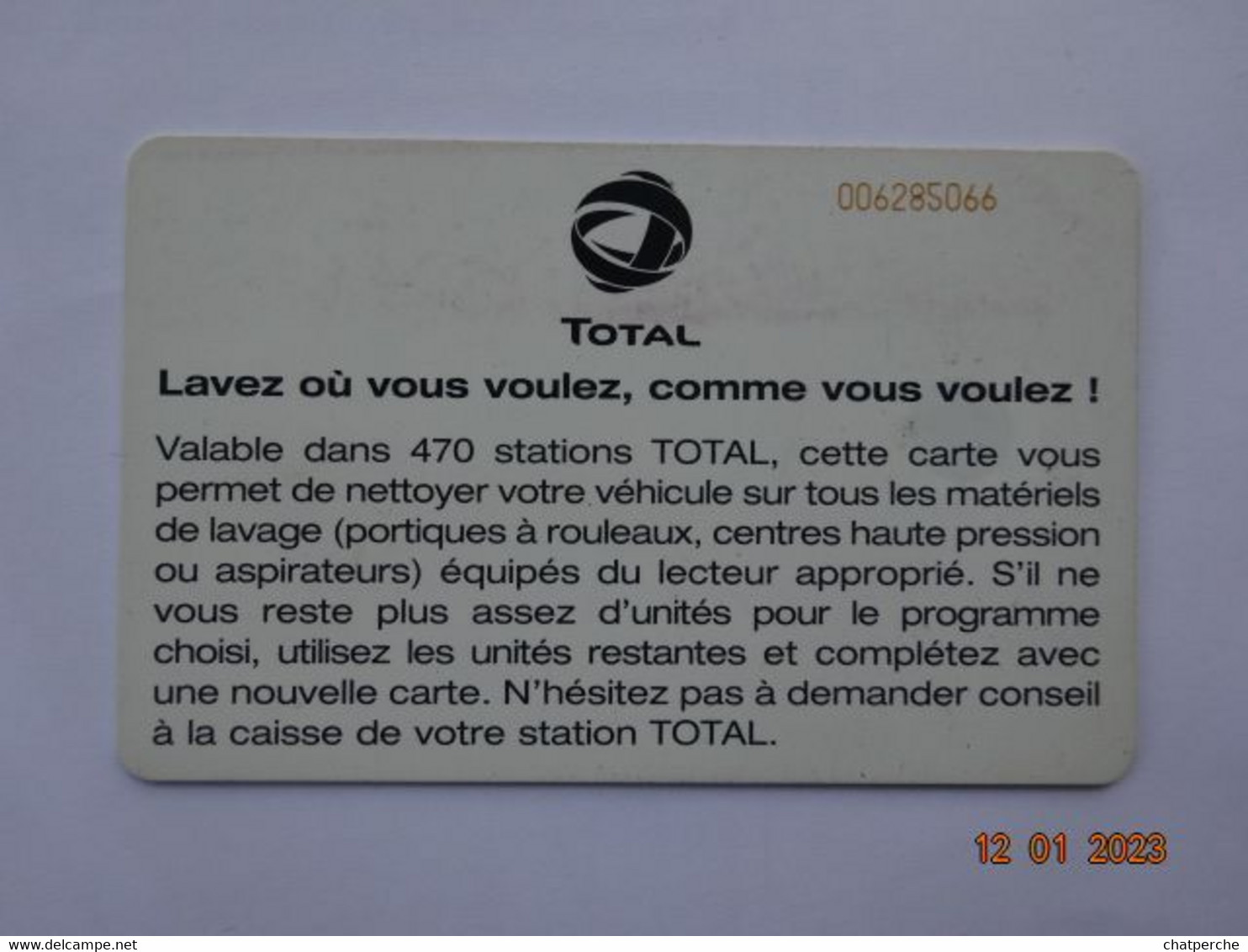 CARTE A PUCE CHIP CARD  CARTE LAVAGE AUTO TOTAL 54 UNITES 470 STATIONS - Colada De Coche