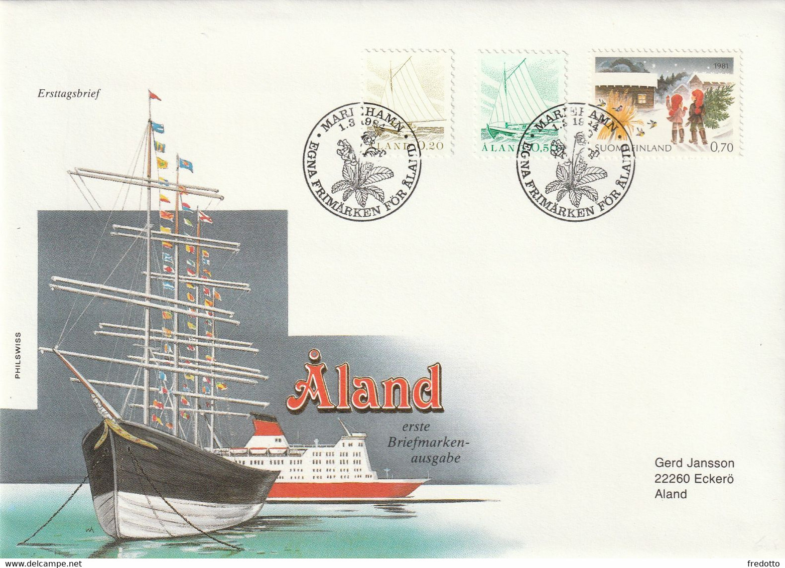 Aland-Finnland-Aland Die Erste Briefmarkenausgabe.-Ersttagsbrief. - Lettres & Documents