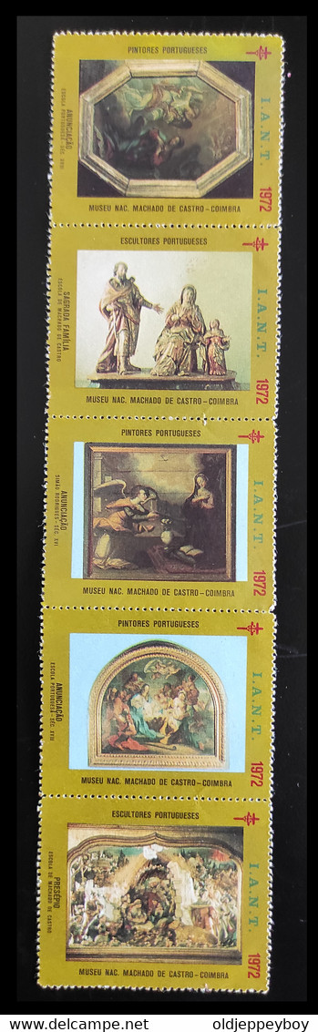 Vignettes Of Portuguese Paintings Of The Museum Machado De Castro, Coimbra. Portugal. Iant-Tuberculosis 1972. Strip Of 5 - Local Post Stamps