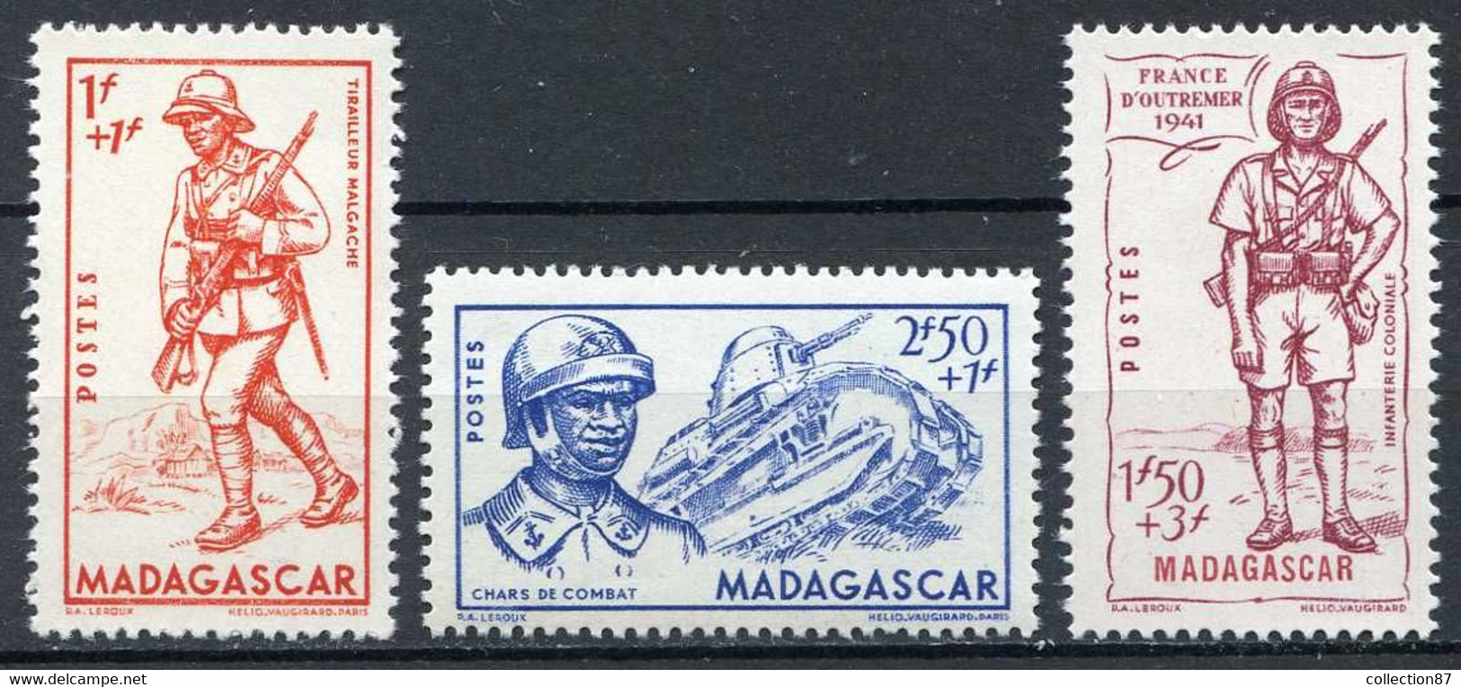 1941 < DEFENSE De L'EMPIRE  ⭐⭐ > MADAGASCAR Yvert N° 226 à 228 ⭐⭐ NEUF LUXE - MNH ⭐⭐ - TIRAILLEUR CHAR TANK - 1941 Défense De L'Empire