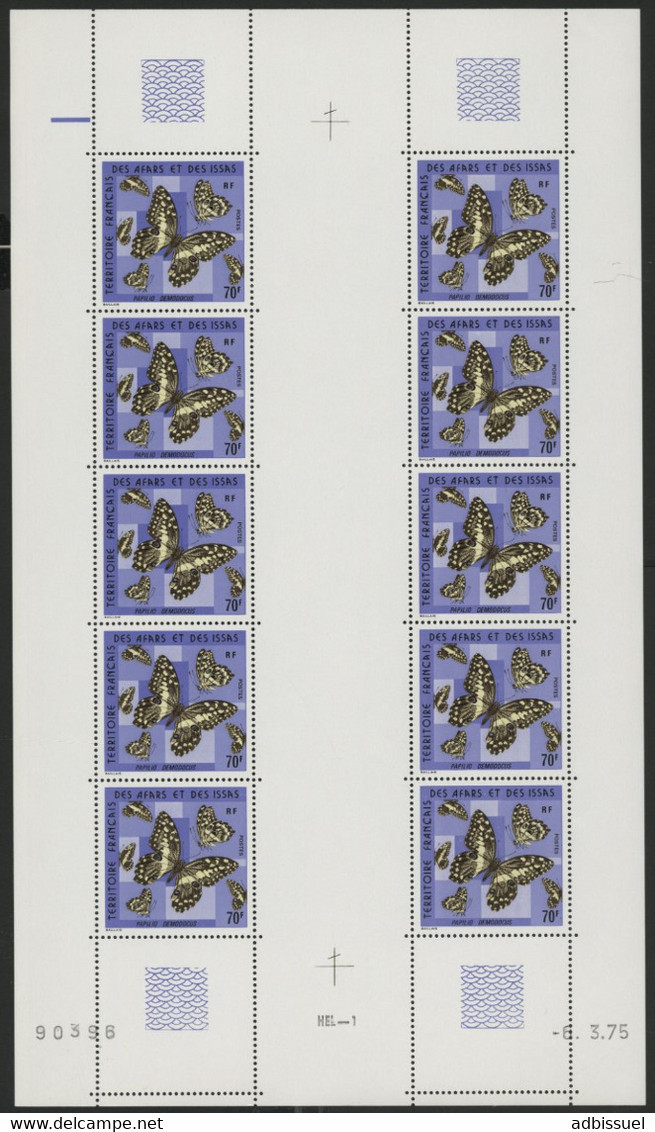 AFARS Et ISSAS COTE 95 € N° 407 MNH ** FEUILLE DE 10 EXEMPLAIRES. PAPILLONS BUTTERFLY. DEMODOCUS. TB/VG - Butterflies