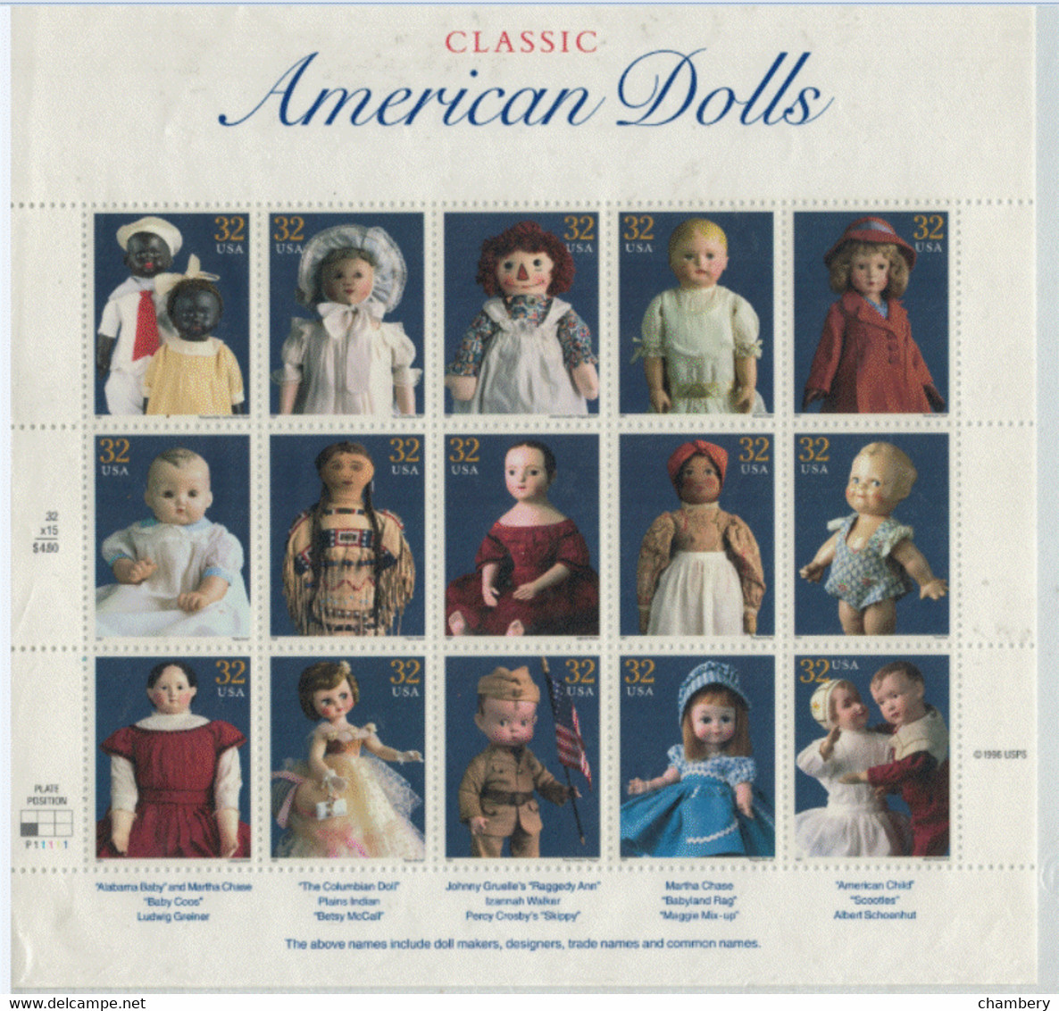 Etats-Unis - "Poupées Américaines D'autrefois" - Feuille Neuve N° 2630 à 2644 De 1997 - Feuilles Complètes
