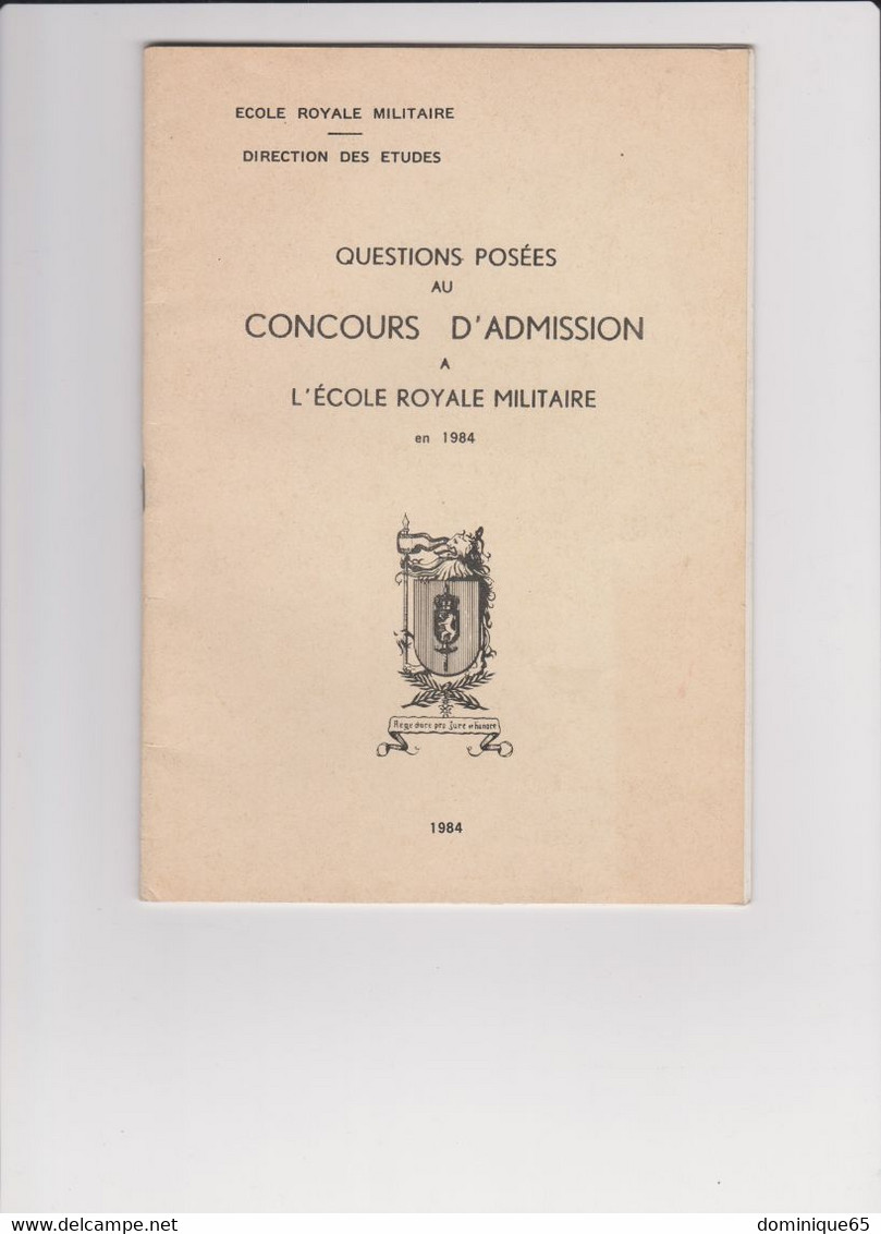 Ecole Royale Militaire ERM Bruxelles Concours D'admission Questions 1984 - Programme