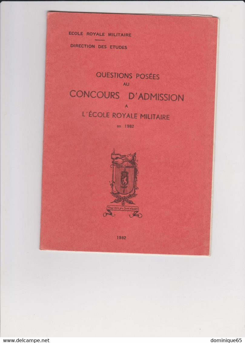 Ecole Royale Militaire ERM Bruxelles Concours D'admission Questions 1982 - Programme