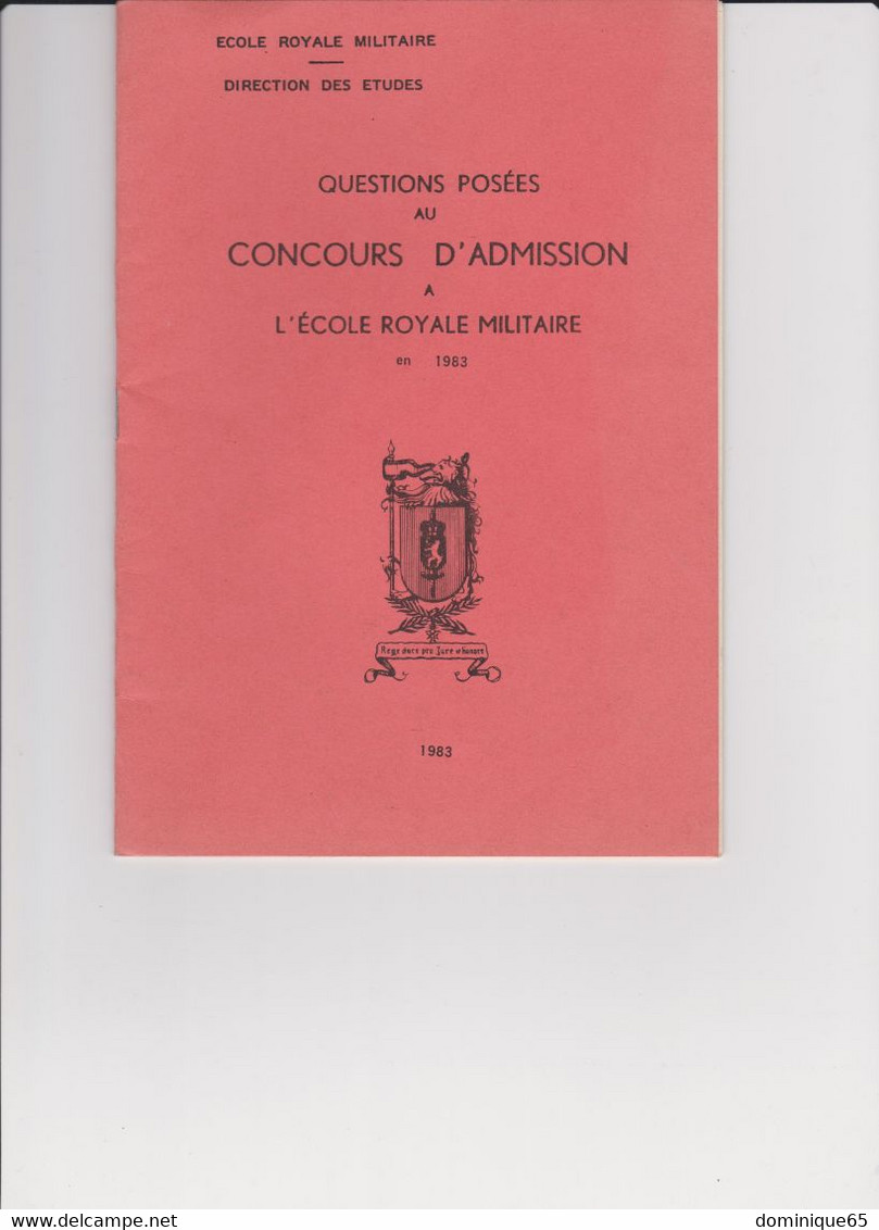 Ecole Royale Militaire ERM Bruxelles Concours D'admission Questions 1983 - Programme