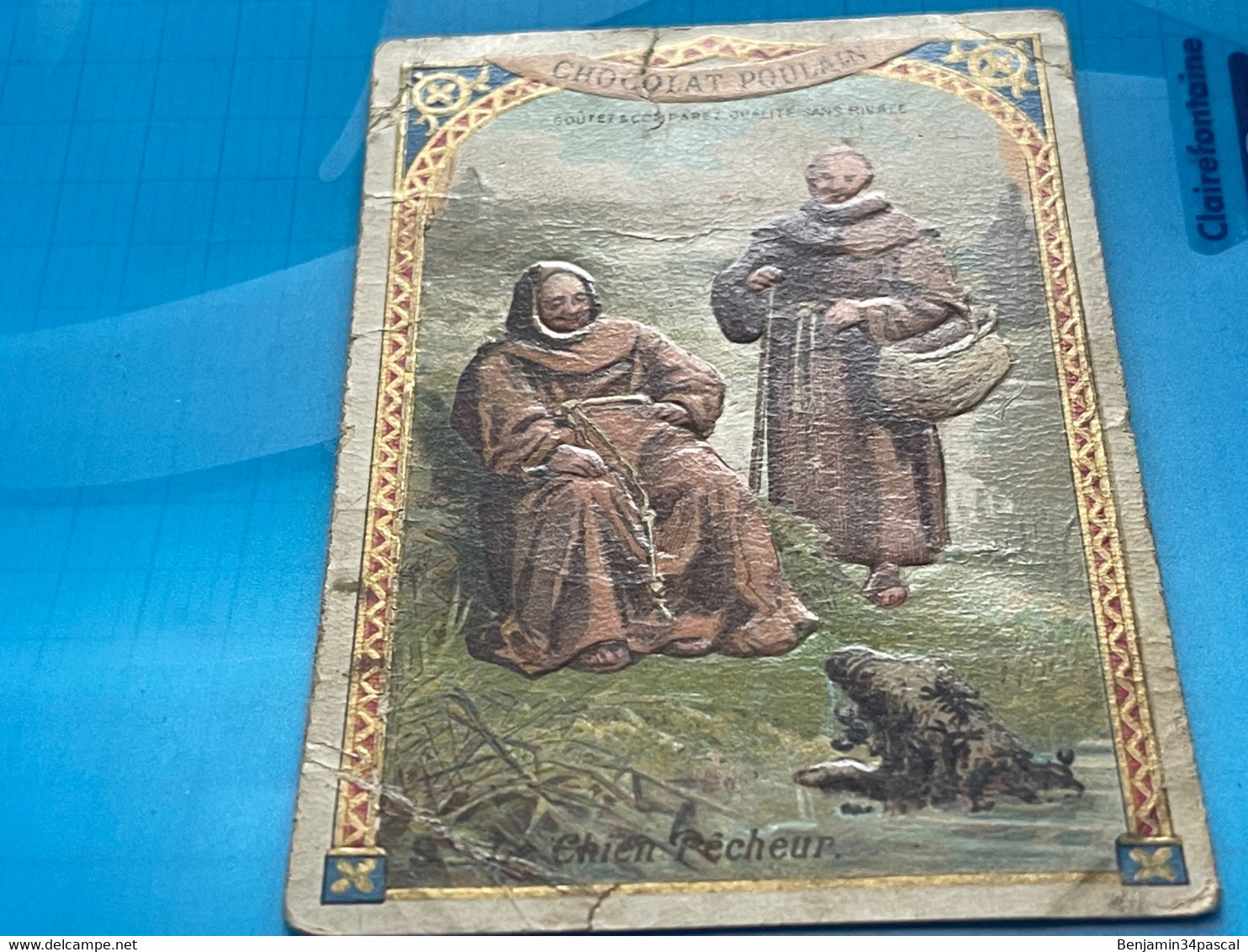 Carte Image Chromo Chocolat Poulain En Relief  -Le Chien Pêcheur - 2ème Serie  Légendes Sur Les Animaux - Chocolat