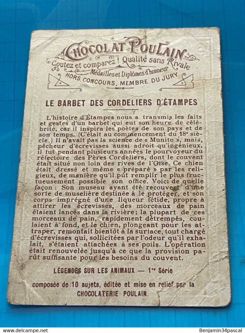Carte Image Chromo Chocolat Poulain En Relief  -Le Chien Pêcheur - 2ème Serie  Légendes Sur Les Animaux - Cioccolato