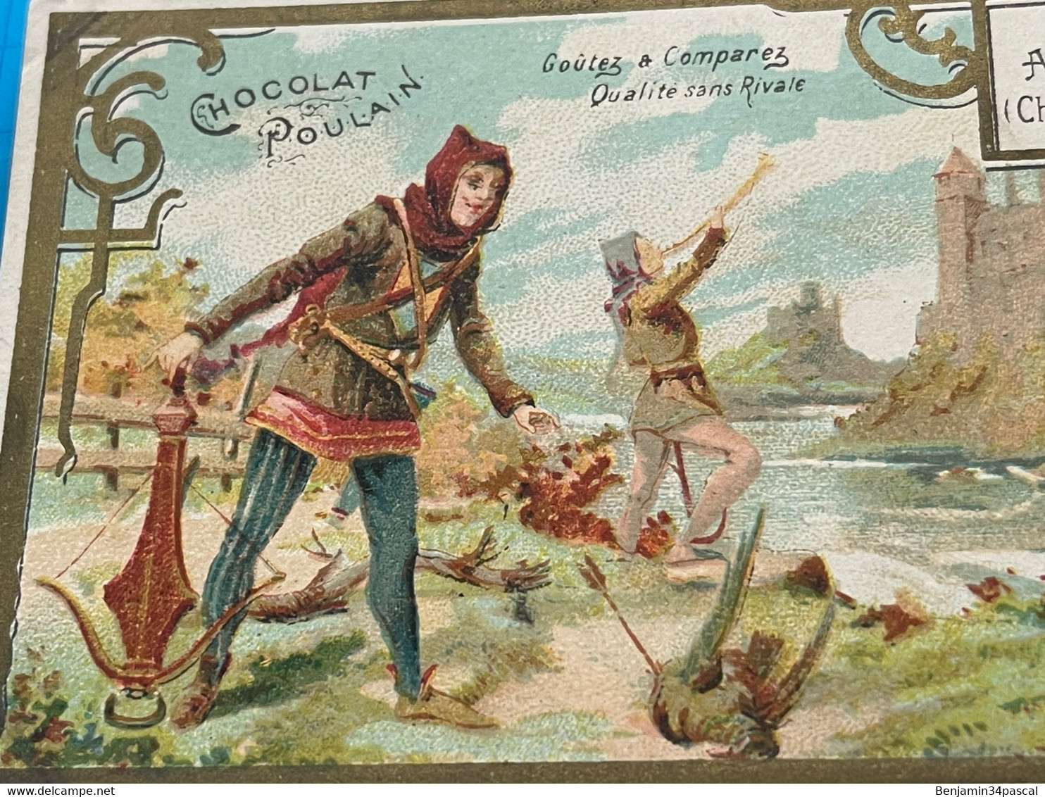 Carte Image Chromo Chocolat Poulain  -Chasse Au Faisan à L’Arbalète - Serie  Les Chasses - Chocolat