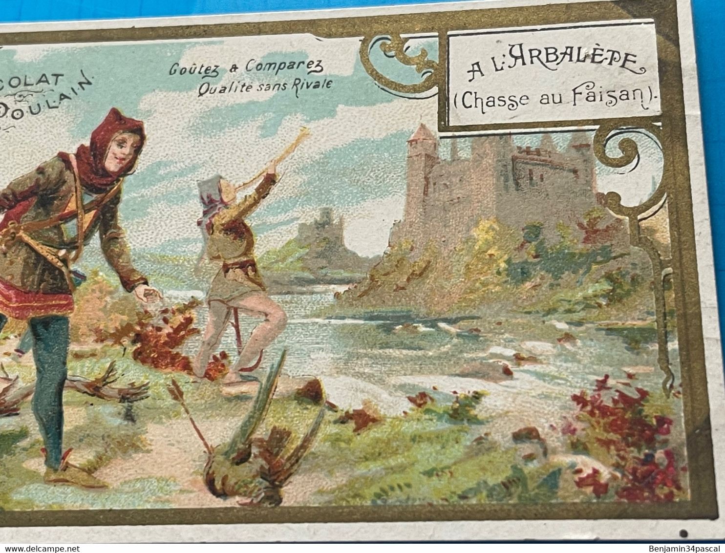 Carte Image Chromo Chocolat Poulain  -Chasse Au Faisan à L’Arbalète - Serie  Les Chasses - Chocolat