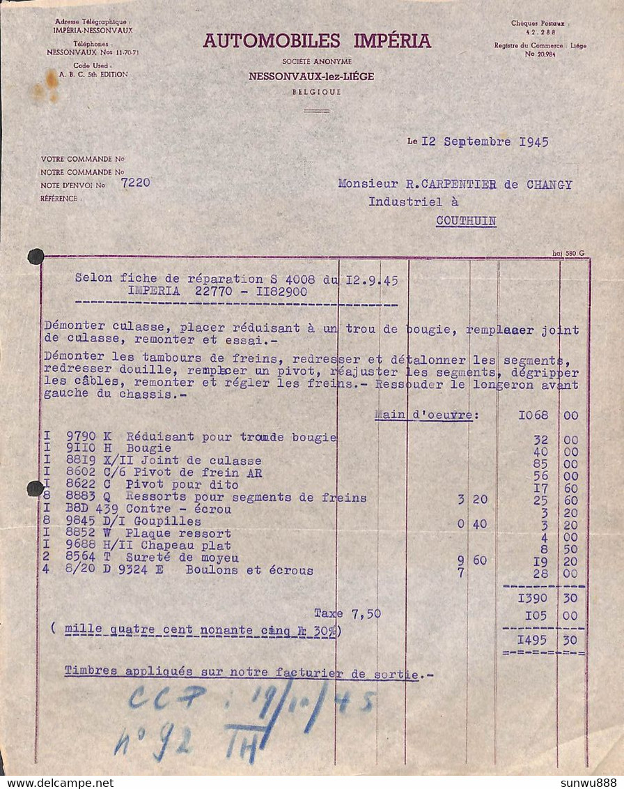 Automobiles Impéria Nessonvaux 1945 - Automobilismo