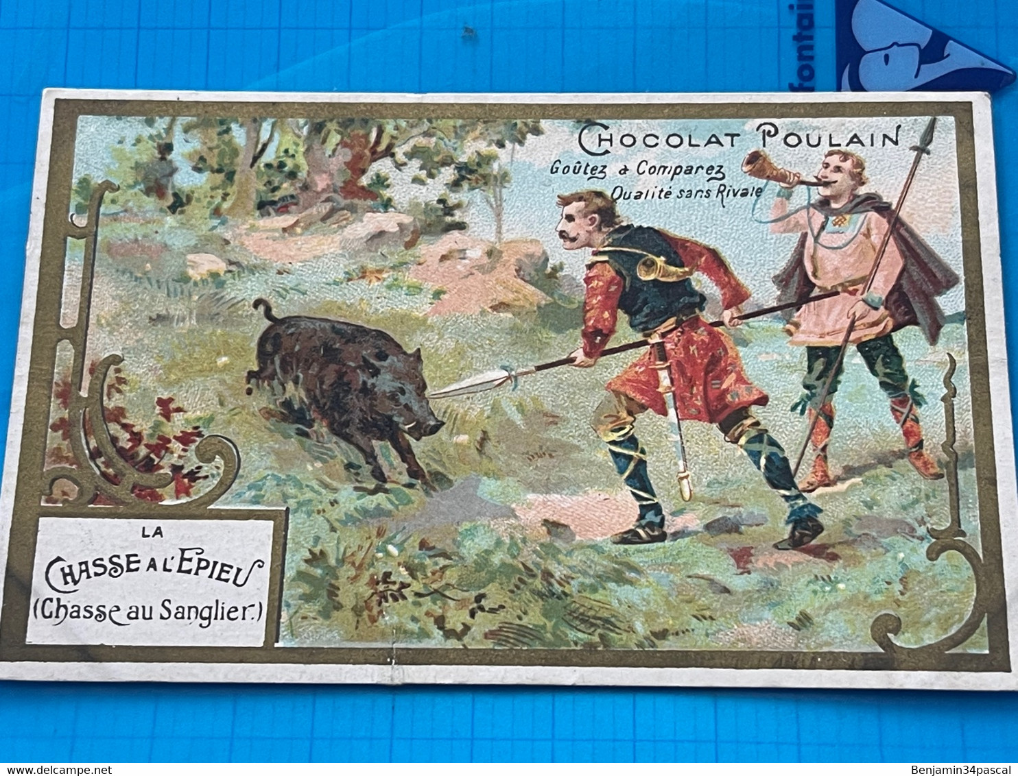 Carte Image Chromo Chocolat Poulain  -Chasse Au Sanglier à L’épieu - Serie  Les Chasses - Chocolat