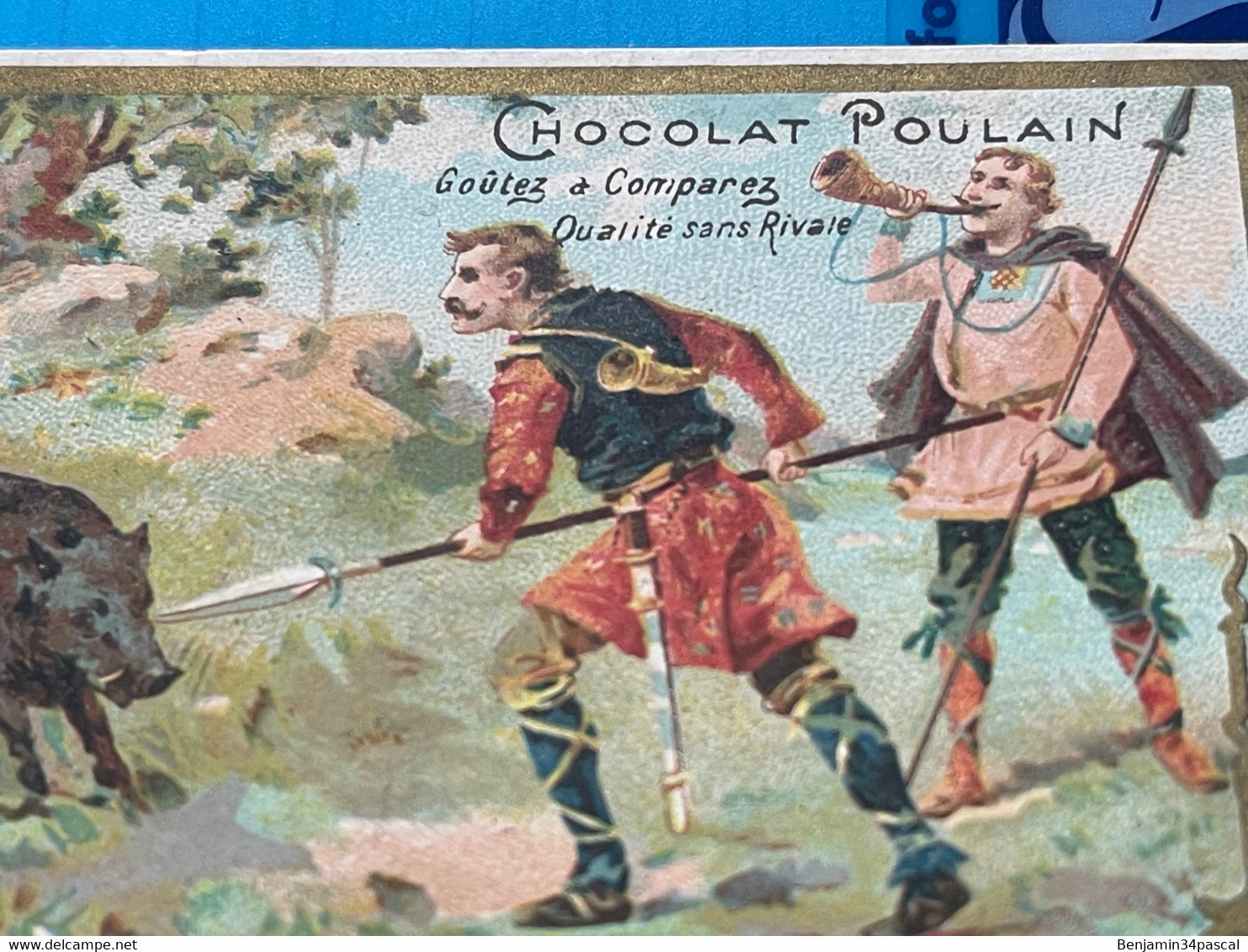 Carte Image Chromo Chocolat Poulain  -Chasse Au Sanglier à L’épieu - Serie  Les Chasses - Chocolat