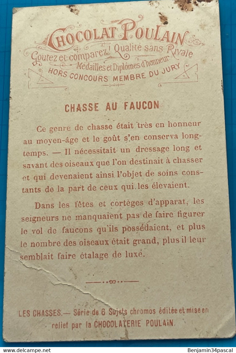 Carte Image Chromo Chocolat Poulain  -Chasse Au Faucon - Serie  Les Chasses - Chocolat