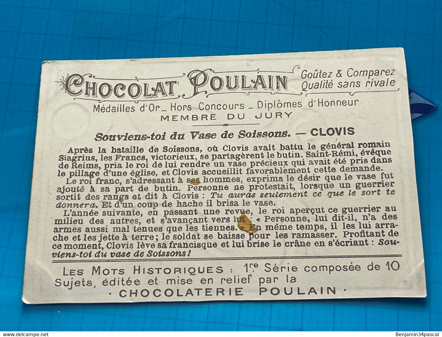 Carte Image Chromo Chocolat Poulain  - Les Mots Historique De Clovis - Souviens Toi Du Vase De Soissons - Chocolat