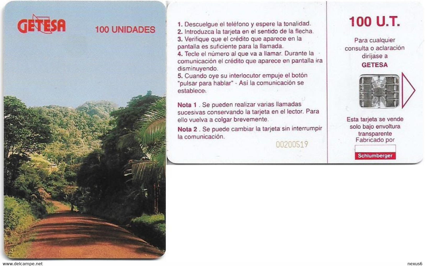 Equatorial Guinea - GETESA - Country Landscape, SC7, Schlumberger In Red, Cn. 8 Digits Bottom Middle, 100Units, Used - Equatorial Guinea