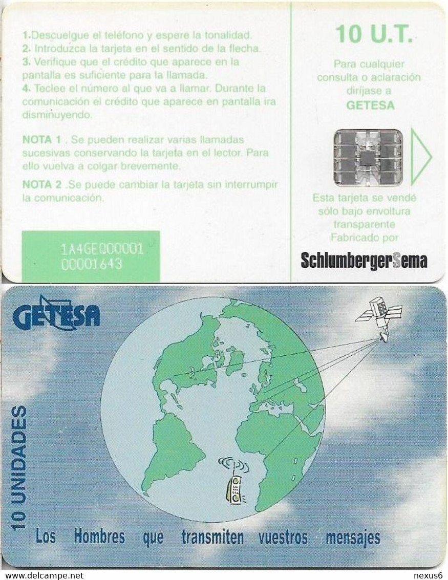 Equatorial Guinea - GETESA - Globe & Satellite, SC7, Logo SchlumbergerSema, 2 Cn's 1A4GEQ00001 + 8 Digits, 10Units, Used - Guinea Ecuatorial