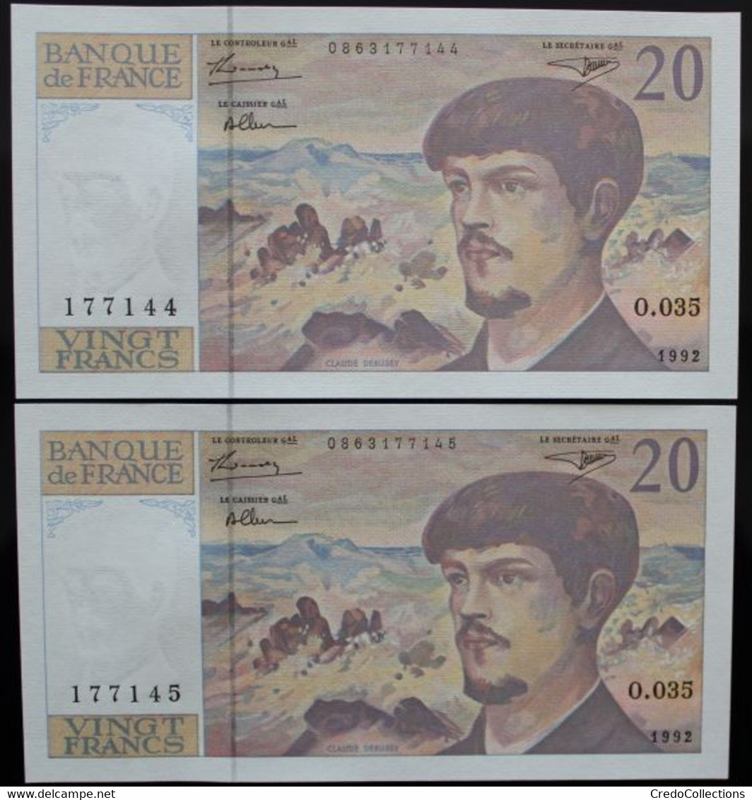 France - 20 Francs - 1992 - PICK 151f.1 / F66bis.3 - NEUF (2 Billets) - 20 F 1980-1997 ''Debussy''