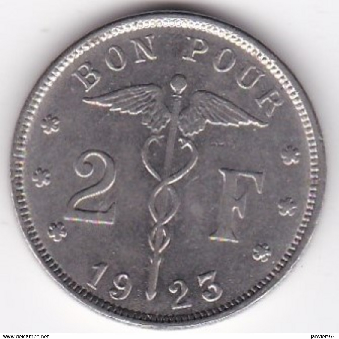 Belgique 2 Francs 1923 Type Bonnetain, Légende Francaise, Albert I , En Nickel , KM# 91 - 2 Francs
