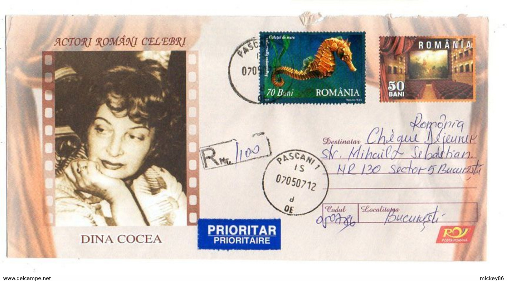 Roumanie --2007--Entier (Dina Cocea)  Lettre Recommandée PASCANI Pour BUCARESTI..timbre En Complément - Postwaardestukken