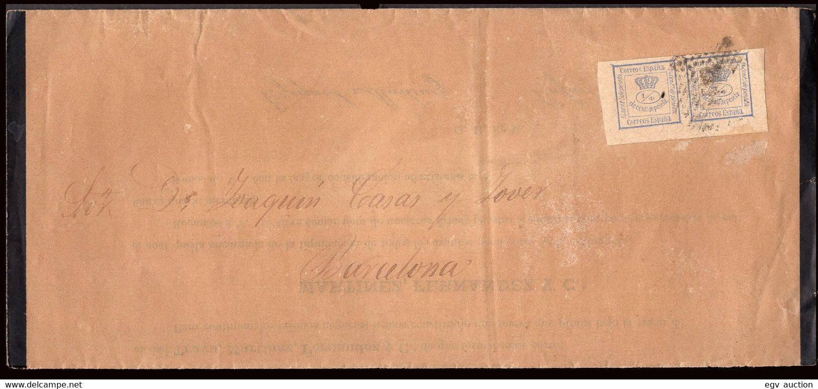 España - Edi O 115 (2 Cuartillos) - Carta De Cádiz Con Texto Impreso A Barcelona - Storia Postale