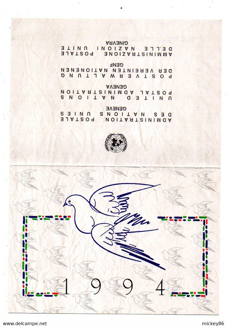 ONU--Nations Unies Genève --1994--feuillet "PAIX " Sur Document Cartonné Meilleurs Voeux - ONU